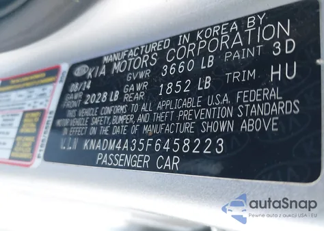 2015 Kia Rio Lx z USA, uszkodzony, nr VIN KNADM4A35F6458223